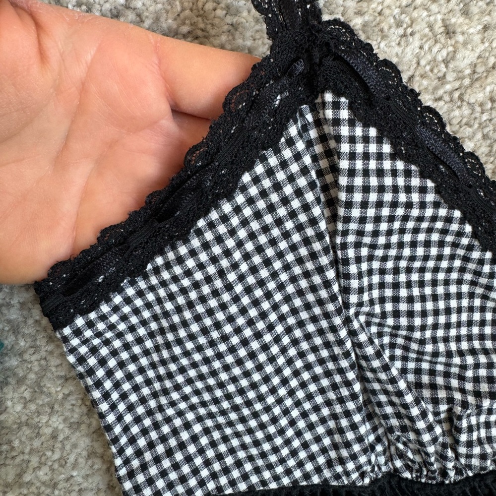 Y2K VINTAGE BEBE Gingham Lace Trim Top Coquette XS - Picture 10 of 12